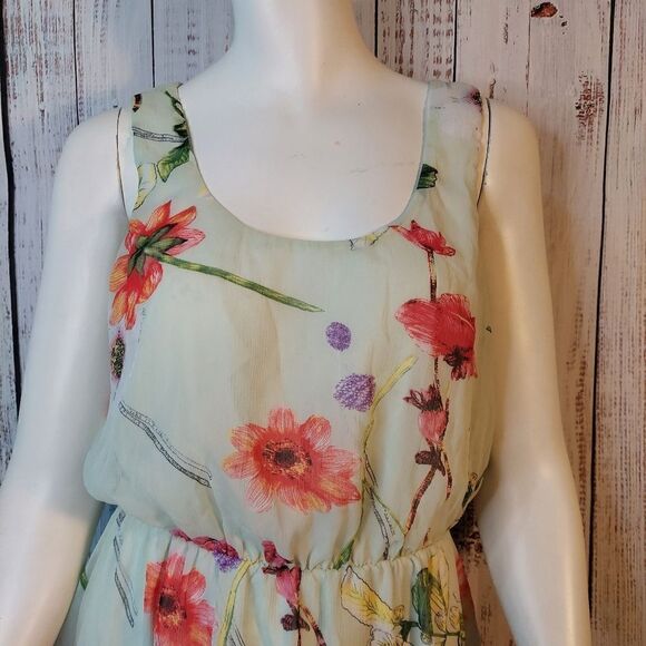 Sleeveless High-Low Suzy Shire Floral Light Green Summer Dress - Picture 6 of 15